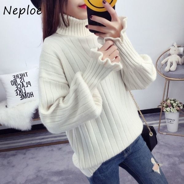 

neploe solid color warm sweater women autumn winter korean turtleneck loose pullovers fresh all-match knitted femme 201204, White;black