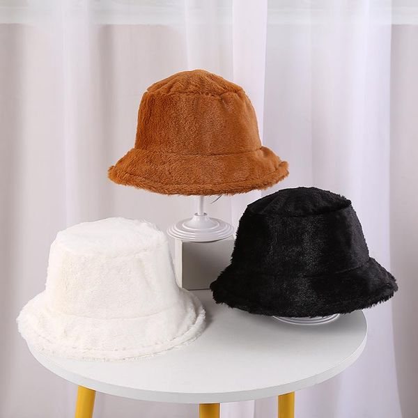

winter hat fur fisherman hat wild warm fashion solid color plush basin cover face retro, Blue;gray