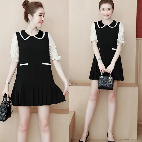 

women ladies will see patchwork big plus size 3xl-l-5xl thin occasional casual loose beach blouses mini dress 8qf0, Black;gray