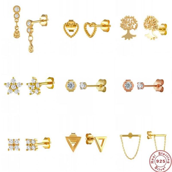 

gs s925 sterling silver stud earring piercing fashion minimalist circle zircon earring for women gift jewelry pendiente ohrringe, Golden;silver