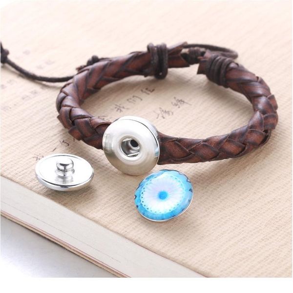 

adjustable woven leather snap bracelet/bangle leather rope bracelet fit 18mm snap button snap jewe bbyclx, Golden;silver