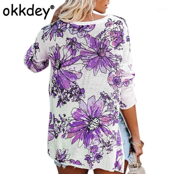 

okkdey women fashion floral print knitted sweater ladies winter autumn long sleeve o-neck knitwear pullover oversized1, White;black