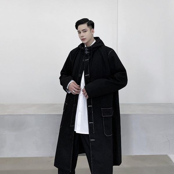 

men's trench coats 2021 autumn windbreaker men long sleeve mens male slim fit winter coat 8#21/10d50, Tan;black