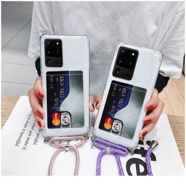 

card slot holder cord chain necklace lanyard phone case for samsung a51 a71 a50 a70 note 10 s10 lite a81 91so qylbad