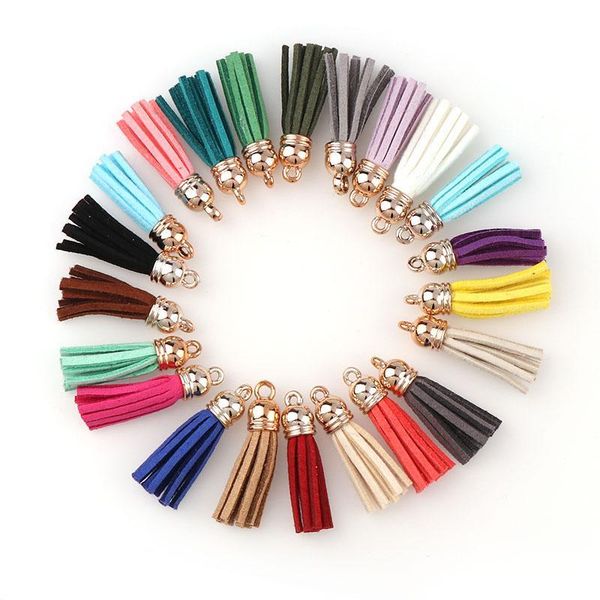 

new 10pcs 3cm vintage gold color cap suede leather tassel for keychain straps jewelry fiber fringe diy pendant charms findings h bbyvay