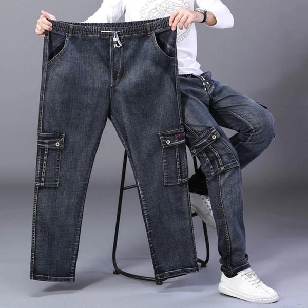 

men's jeans winner plus size harem pants high waist straight tube oversized casual tencel leisure deep crotch obesity, Blue