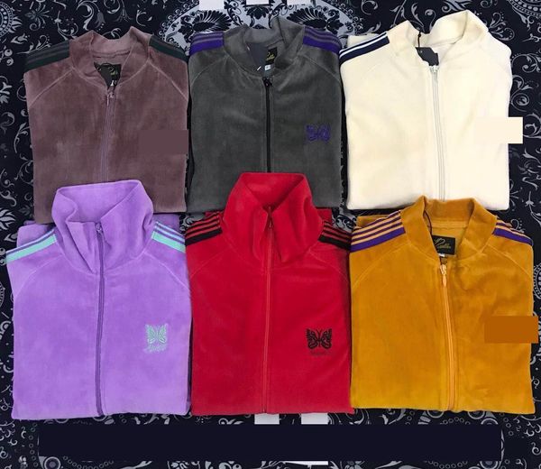 

men's jackets needles butterfly embroidery asap rocky edge ribbon velvet casual sports jacket trendy men and women, Black;brown