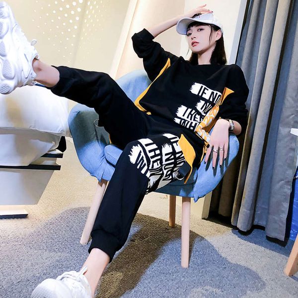 

sanitary suit 2020 new women's casual sportswear two piece overalls fashion ghost step dance autumn and winter, Gray