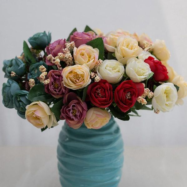 

10head/bouquet silk flower small bud simulation rose silk flower romantic artificial wedding home fake decor