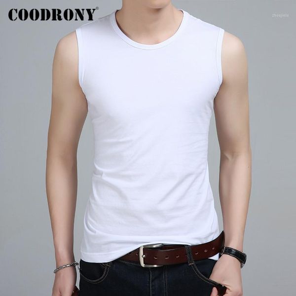 

coodrony summer tank men o-neck sleeveless t shirt men pure color casual t-shirt cotton bottoming tee shirt homme c5023s1, White;black