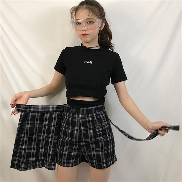 

summer womens preppy style high waist plaid skirt fashion a line female harajuku girl skirts drop shipping, Black