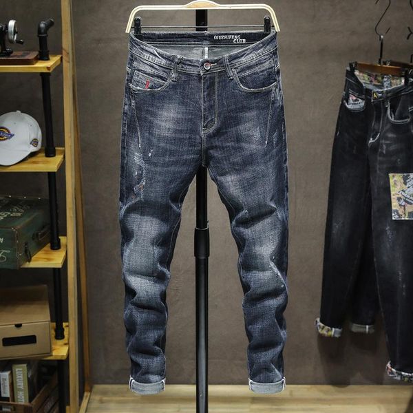 

men's jeans men pants 2021 autumn winter smart casual solid color cotton black soft mid straight baggy trousers,953, Blue