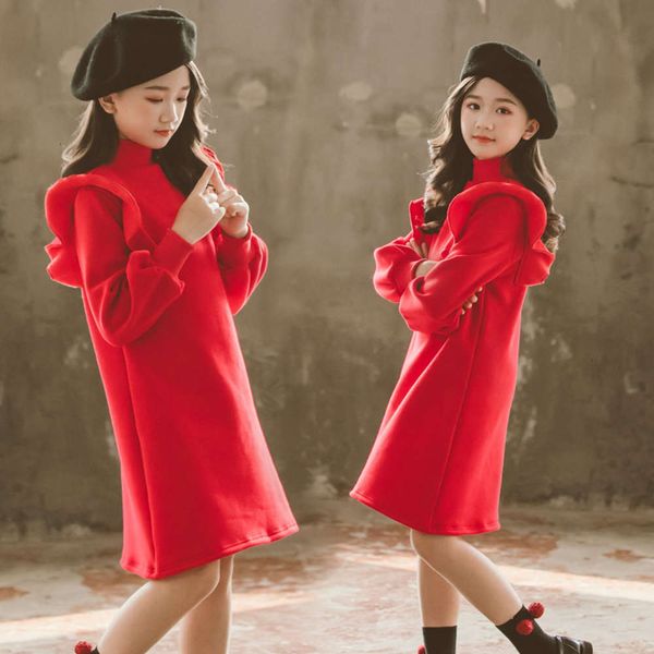 

collar stand middle girls' winter korean autumn size with plush and lantern sve loose children's drs ifzq, Red;yellow