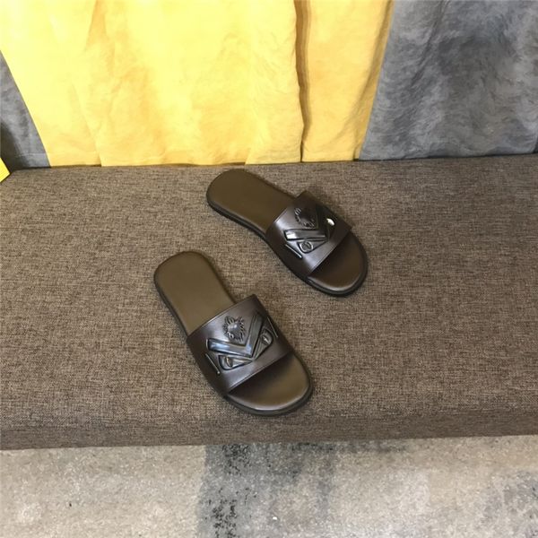 

new luxurys brand men slippers sandals flat shoes real leather slides slippers sandals huaraches loafers scuffs for woman, Black
