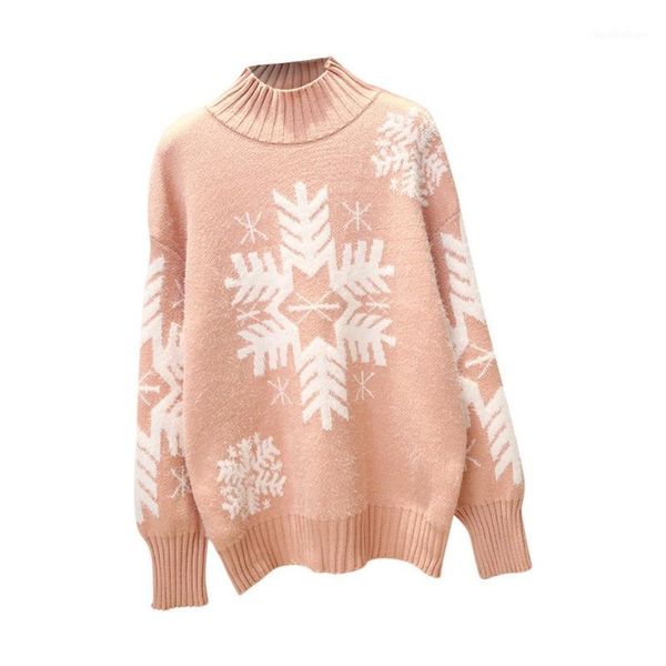 

autumn winter round neck long sleeve christmas snowflake pattern printing thick large size loose stretchsweater pullover l11151, White;black