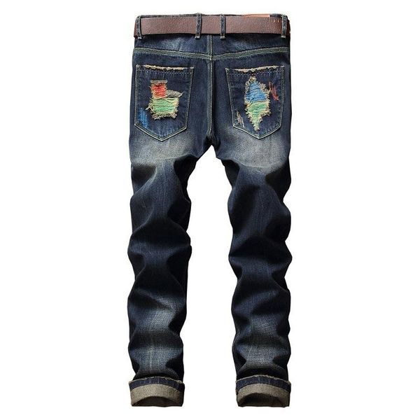 

men's jeans arrival brush paint broken hole men trend tide fashion casual mens cotton plus size 28-33 34 36 38 40 42, Blue