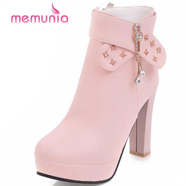 

boots memunia arrive 2021 autumn winter zipper super high heel square ankle for women size 33-43, Black