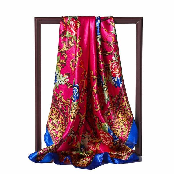 

версия для печати шелкового шарфа женщины foulard 9090cm площади хиджаб шарф дама атласной шаль wrap глушитель парео бандан женского 2020 но, Blue;gray