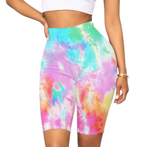 

yoga outfits 2021 summer women sports tie dyeing print shorts female fitness running gym short1, White;red