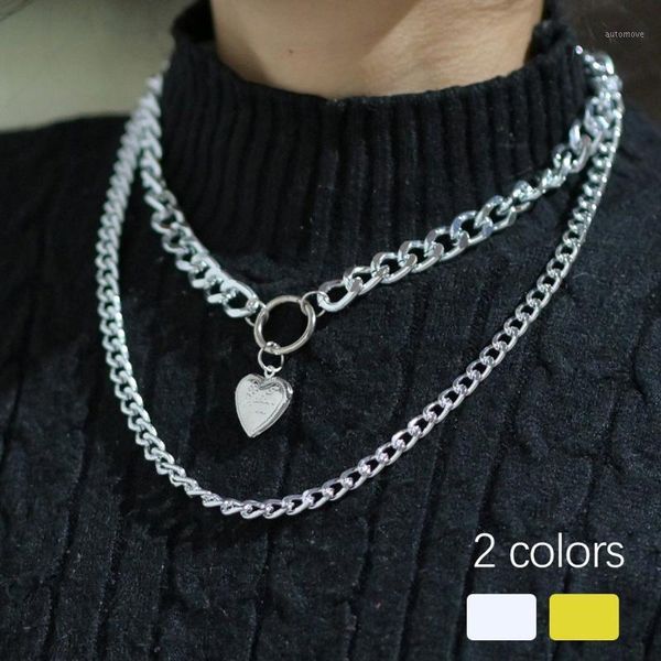 

fashion jewelry collier women dainty layered choker necklace heart pendant adjustable punk necklaces set statement necklace1, Silver