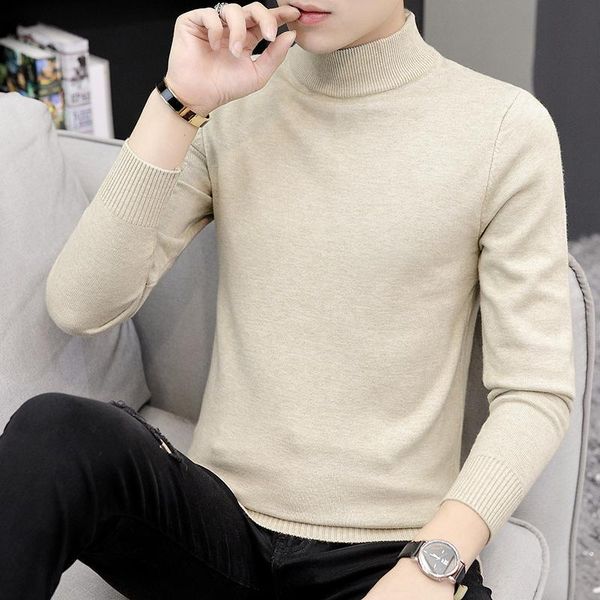 

2020 men turtleneck sweater autumn winter solid color casual sweater men's slim fit knitted pullovers bottoming jumper, White;black