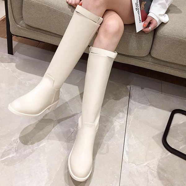 

boots 2021 winter casual woman knee high white leather luxury design comfortable shoes lasdies fashion knight booties, Black