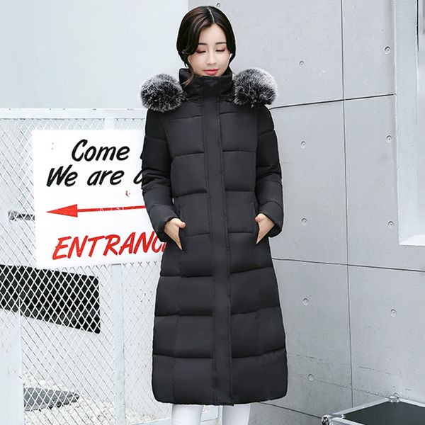 

2021 newwinter for women hooded with fur collar x-long plus size slim female jacket thick down coat cp2i, Black
