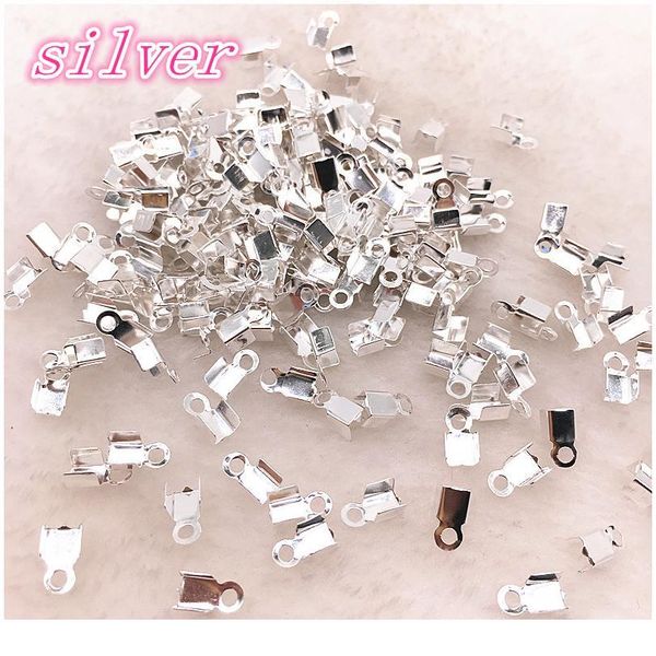 

200pcs/lot 2x6mm crimp beads cove clasps cord end caps string ribbon leather clip foldover for necklace co jllata
