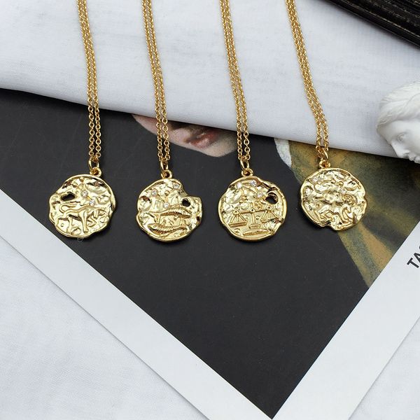 

twelve constellations female round gold coin with diamond pisces medium length necklace earrings 42a-x1, Silver
