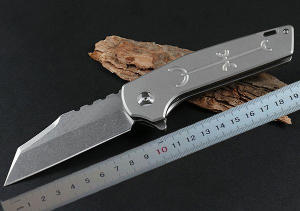 1 Stücke Top Qualität JA10 Flipper Klappmesser D2 Stone Wash Klinge TC4 Titanlegierung Griff Kugellager EDC Taschenordner Messer