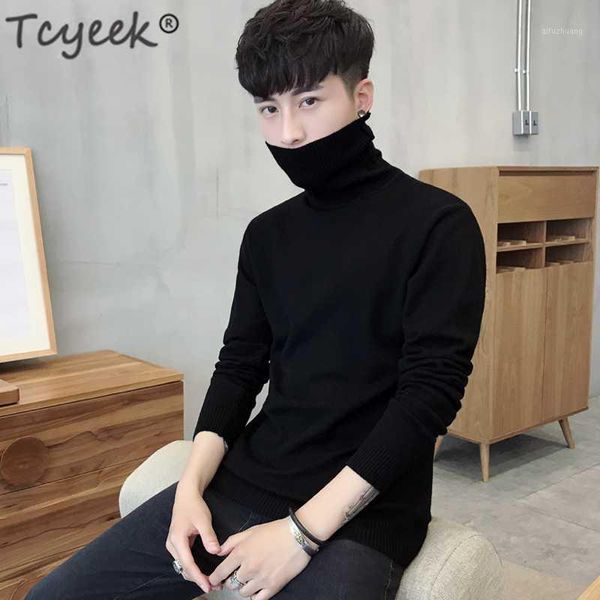 

tcyeek men's sweater winter turtleneck pull homme 2020 korean knitted pullover man jumper clothes slim fit hombre hiver qmy1011, White;black