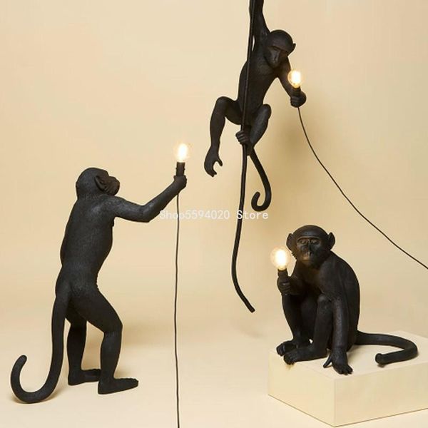 

resin gold black monkey chandelier lighting resin loft rope pendant lamp luminaires bar cafe includes e27 light fixtures