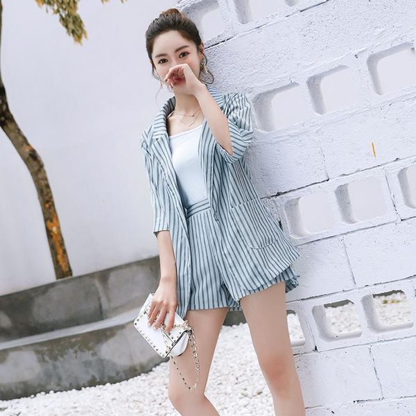 

women's two piece pants slim coat office lady striped business shirt blazer female woman short jacket blazers suit cardigans and blous, White