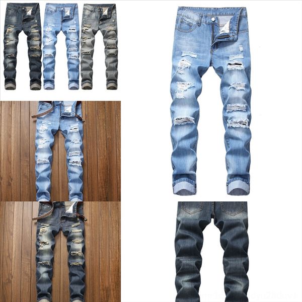 

ifoib denim jeans man loose fit hop hop pants fashion streetwear trousers jeans biker hole men pants, Black