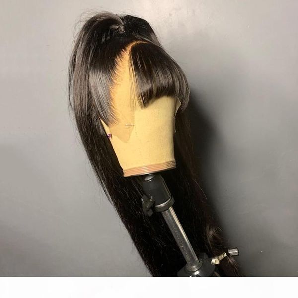 

4x4 straight wig 150% lace front human hair wigs fringe wig with bangs brazilian remy for women lace closure per plucked, Black;brown