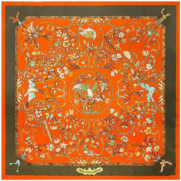 

100% silk scarf women female new design bird flowers printed shawl warps silk foulard square scarves hijab, Blue;gray