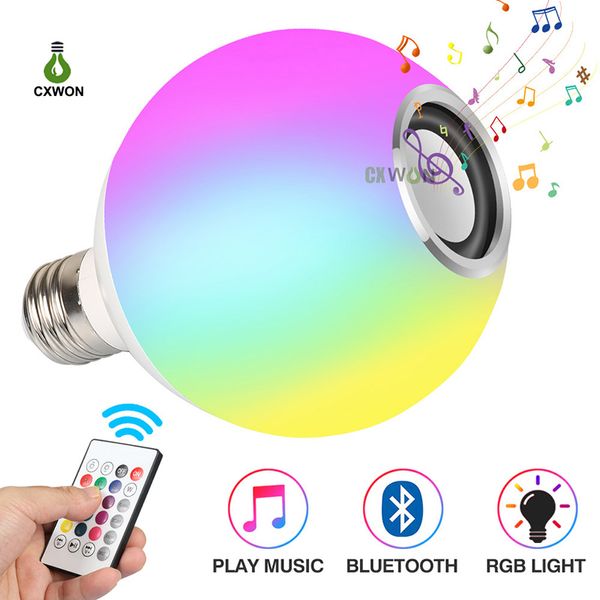 Lampadine LED Bluetooth da 12 W Musica leggera Riproduzione di lampadine E27 wireless dimmerabili RGBW con telecomando a 24 tasti