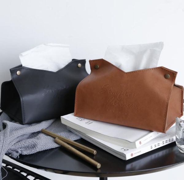 

2020 leather tissue box holder cover paper napkin holder case home car decor1