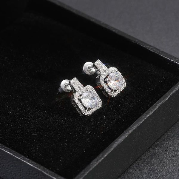 

sjcho-57 classic square shape women stud earring full paved cz zircon stone luxury female wedding earring jewelry new arrival, Golden;silver