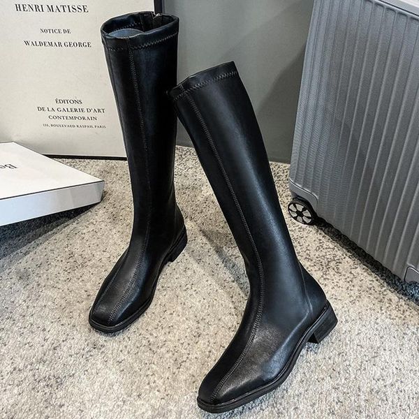 

boots 2021 women keen high autumn rubber slim leather thin female footwear knight black