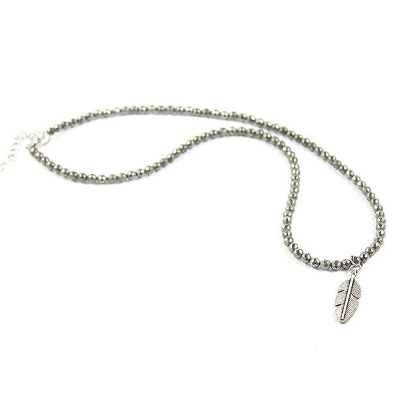 

natural stone pyrite faced round beads 4mm disco ball necklace with alloy leaf pendant fashion jewelry, Silver