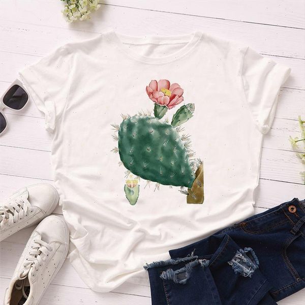 

women 2021 summer short sleeve floral cactus fashion lady t shirts t shirt ladies womens graphic female tee shirt, White
