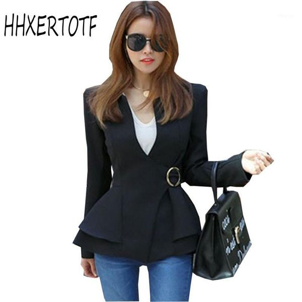 

women office lady work coat 2020 autumn fashion business white ruffles long sleeve peplum jacket outerwear1, Black;brown
