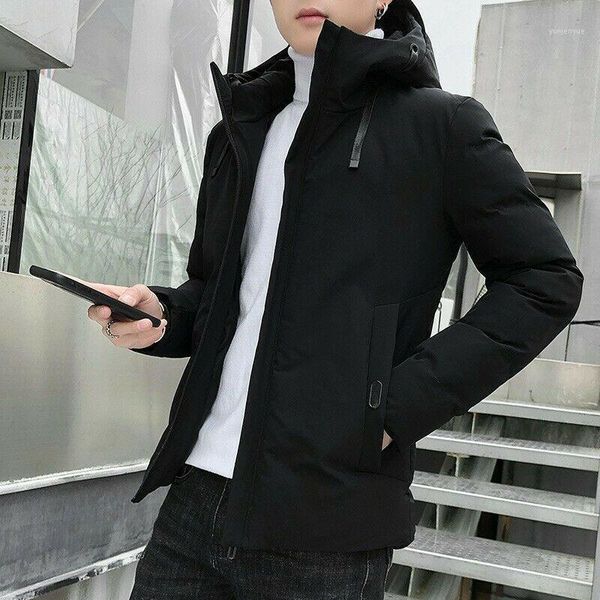 

men thicken hooded jacket quilted cotton outwear padded winter warm outwear parka coat slim l0151, Black