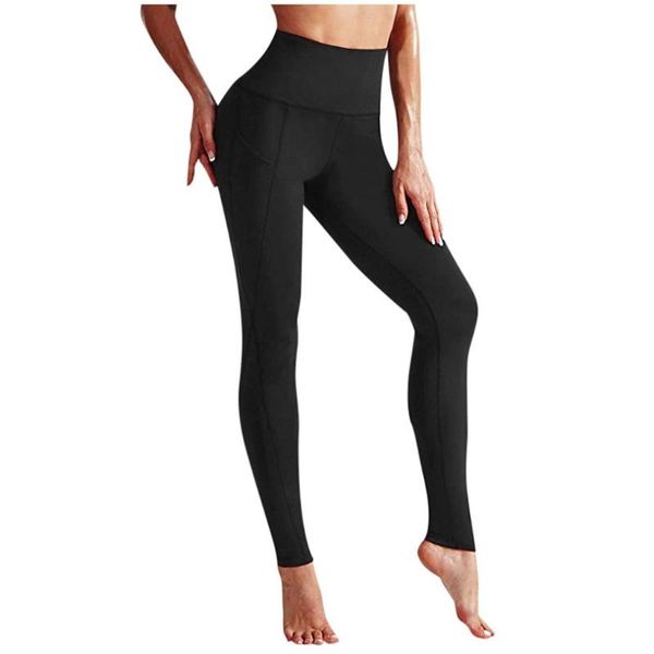 

women's leggings 2021 solid women workout out pocket pants fitness sports gym running athletic, Black