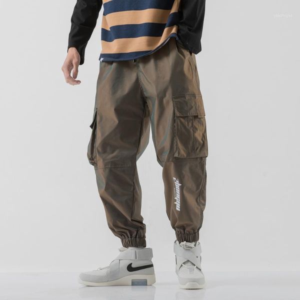 

dossan 2020 young men high visibility overalls casual camouflage side pockets loose style men's sweatpants1, Black