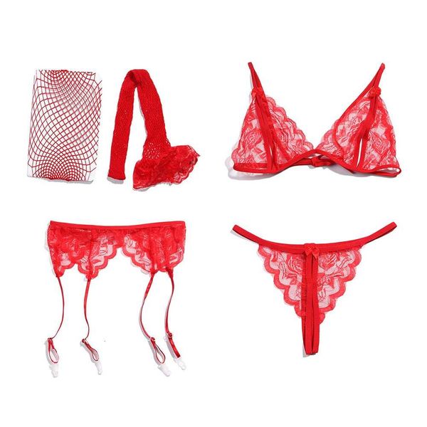 

4pcs/set plus size women open panty garters & net stockings lingerie lace erotic underwear transparent bra set, Black;white