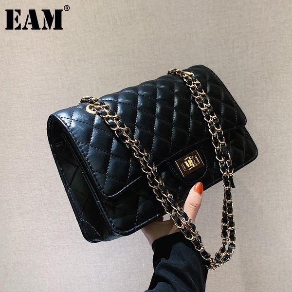 

cross body [eam] women argyle chains quality pu leather flap personality all-match crossbody shoulder bag fashion tide 2021 18a1128