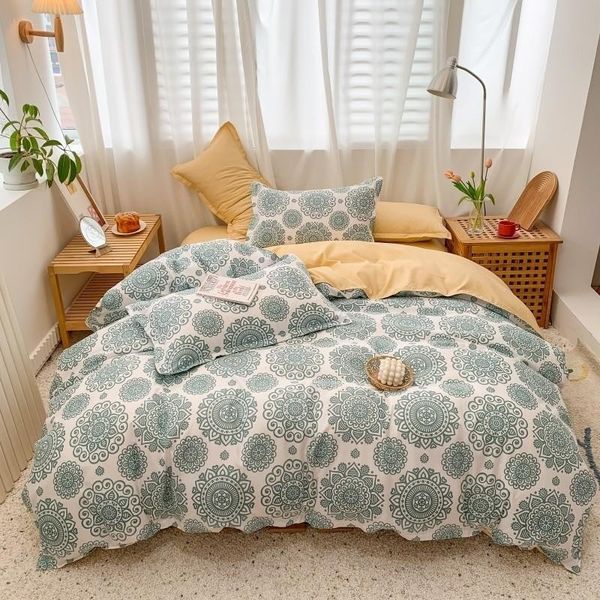 Bohemian Duvet Cover Cama Cama Fronha Twin Queen size 4 pcs vibrante Boho Chic Bedding Floral Set Soft Lightweight Microfiber 201113