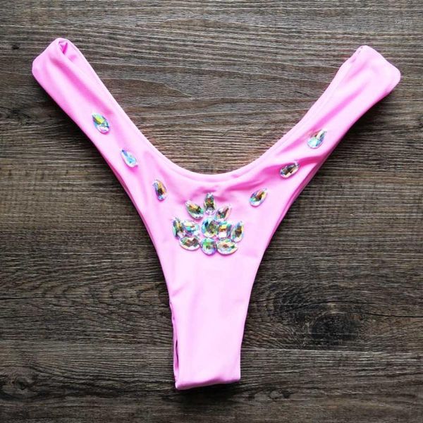 

2020 women bikini crystal swimwear bottoms pink high cut thong rhinestone diamond swimsuit women bottoms summer beach wear1, White;black